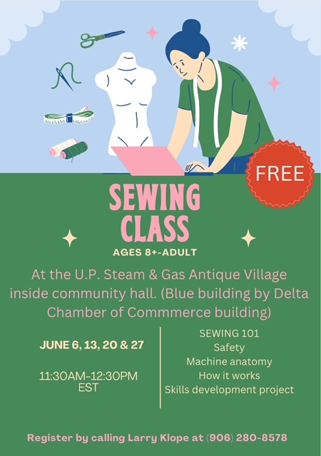 June 6, 13, 20, 27, 2024: Sewing Class in Escanaba